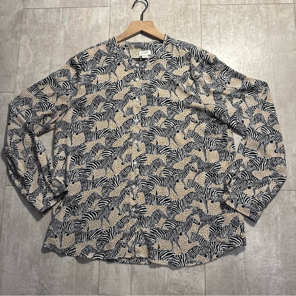 J crew womens button up zebra Animal Print Button-Up Blouse Sz L - Picture 5 of 8